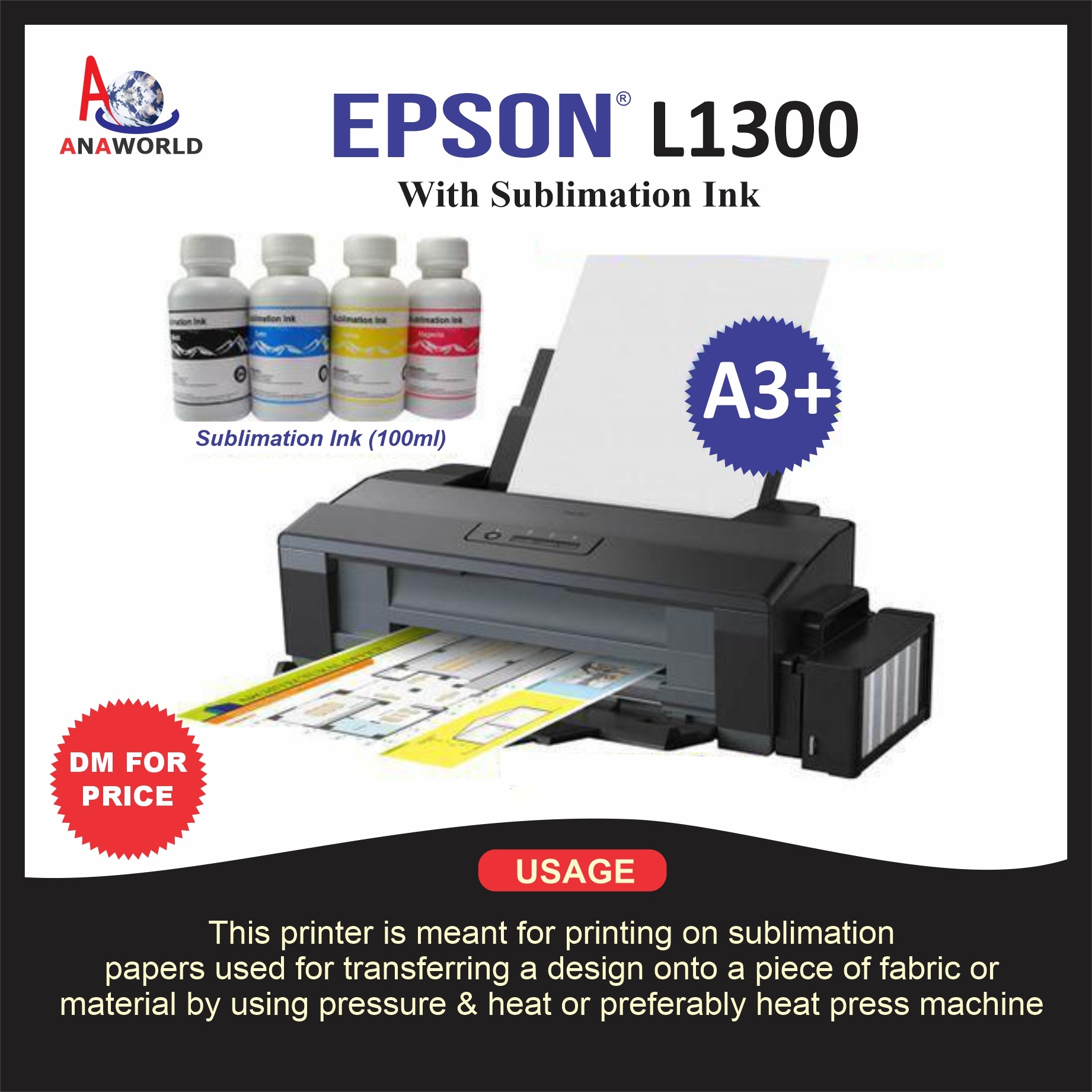 Epson L1300 A3+ Sublimation Printer for Heat Transfer