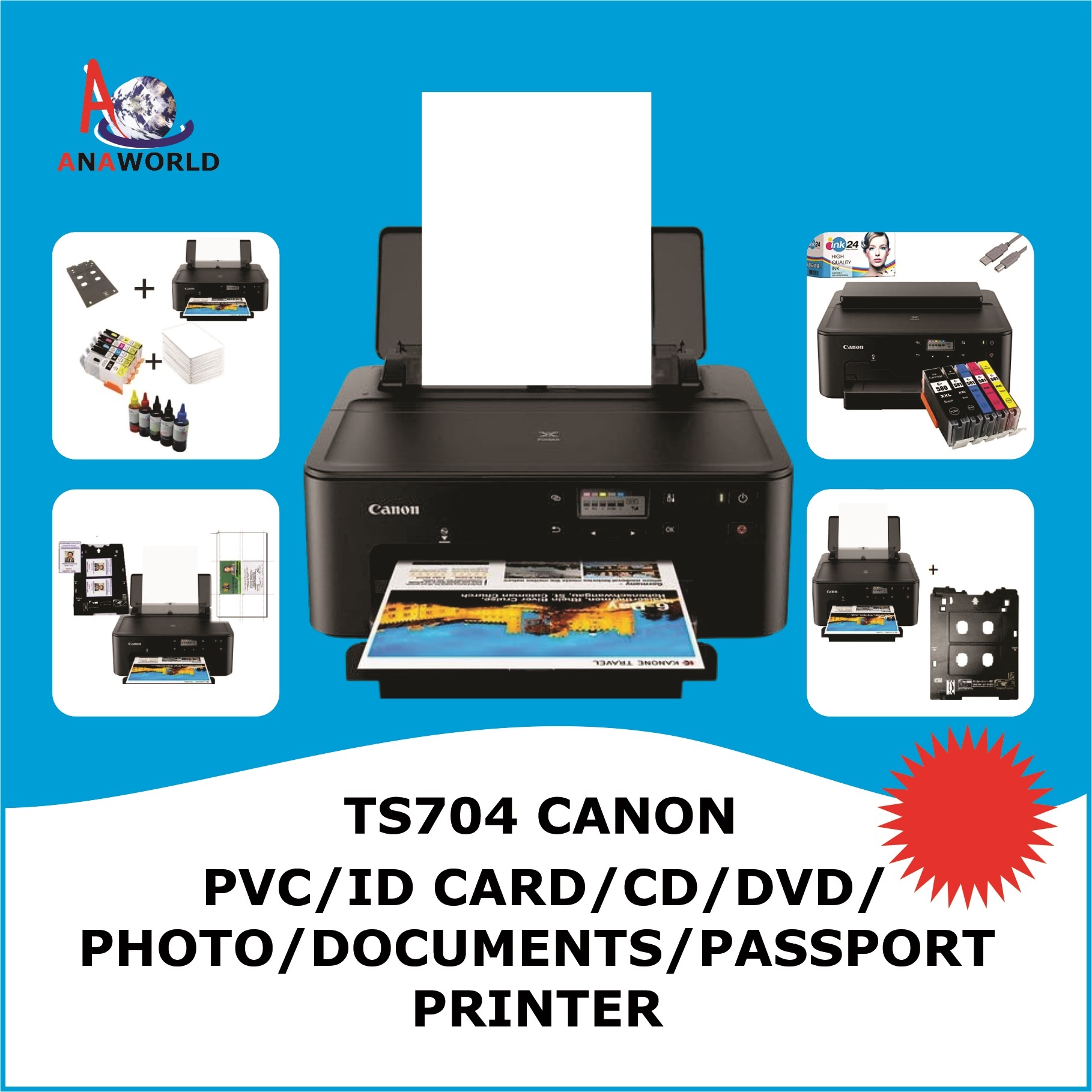 Canon TS704 W Multifuntional PVC (I.D CARD/CD/DVD/DOCUMENT/PHOTO/PASSPORT) Printer